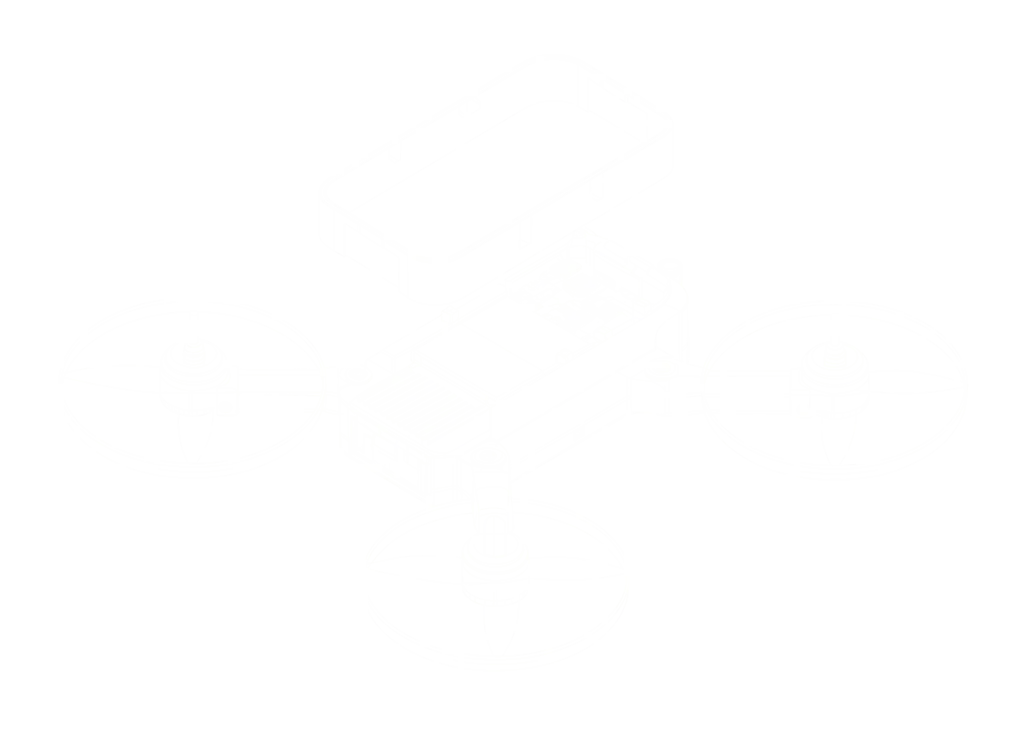 Blueprint drawing of a toy quadcopter drone with protective rotor guards
