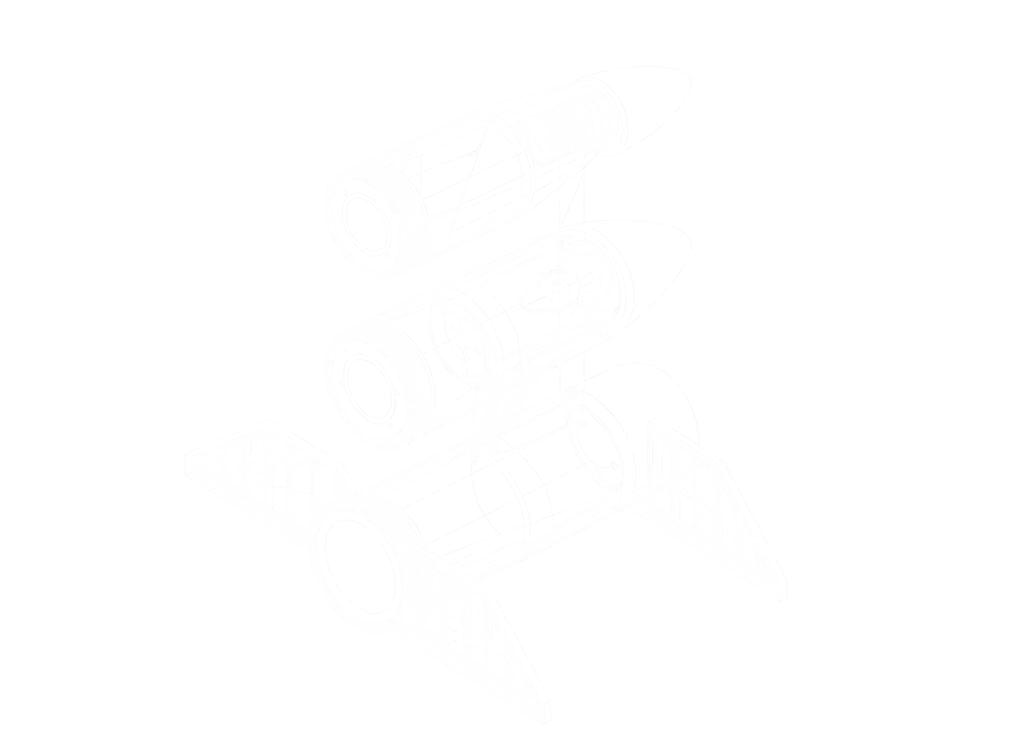 Blueprint drawing of a toy rocket with separable stages and a capsule